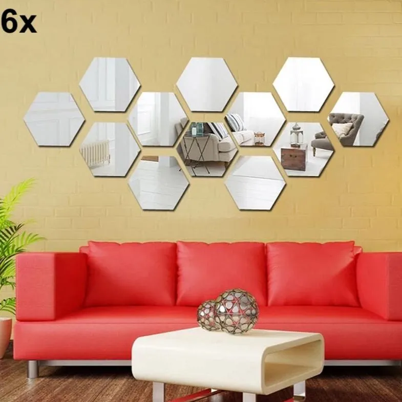 6x Acrylic Hexagon wall decor Mirror(Silver)