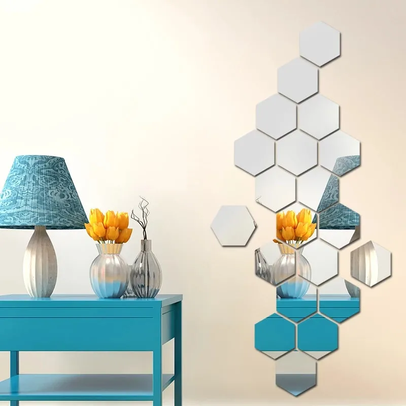 6x Acrylic Hexagon wall decor Mirror(Silver)