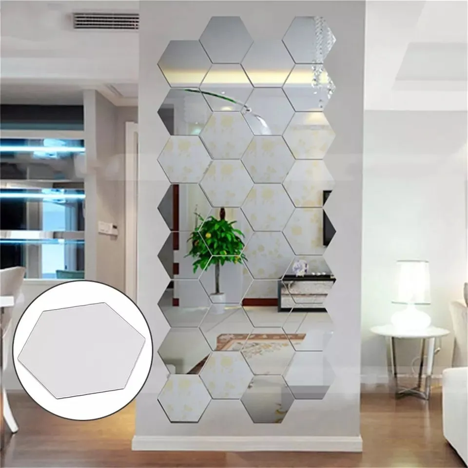 6x Acrylic Hexagon wall decor Mirror(Silver)