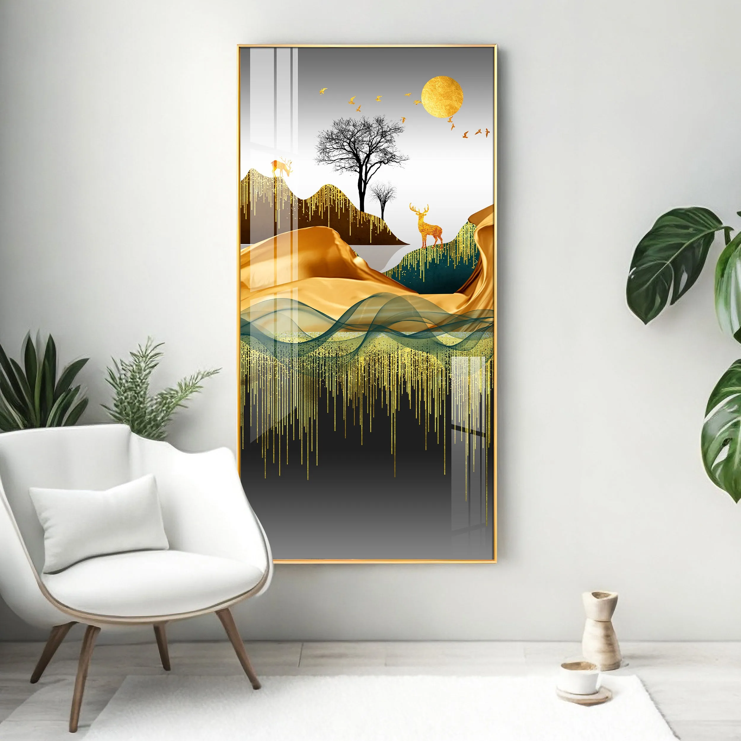 Abstract Deer Facing Sun Premium Acrylic Vertical Wall Art