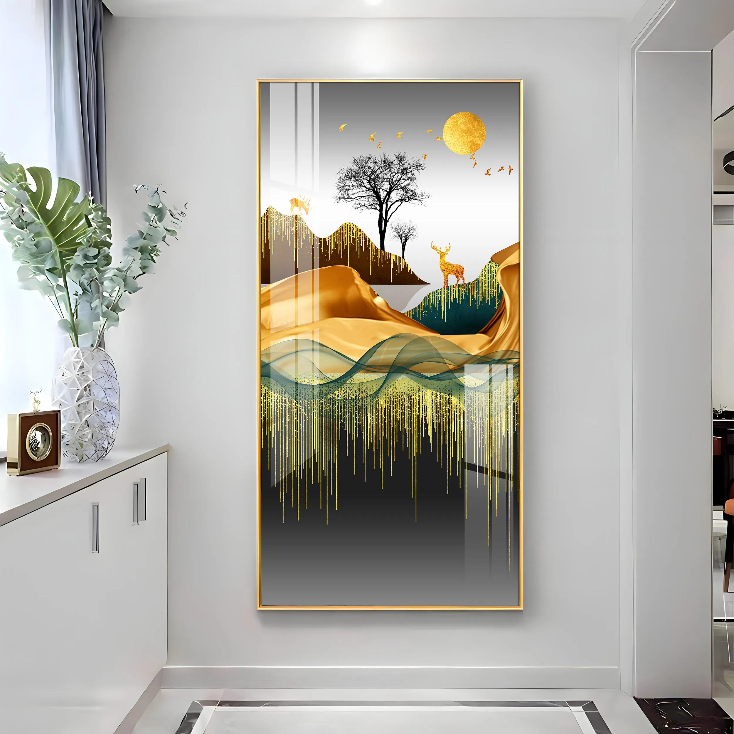 Abstract Deer Facing Sun Premium Acrylic Vertical Wall Art