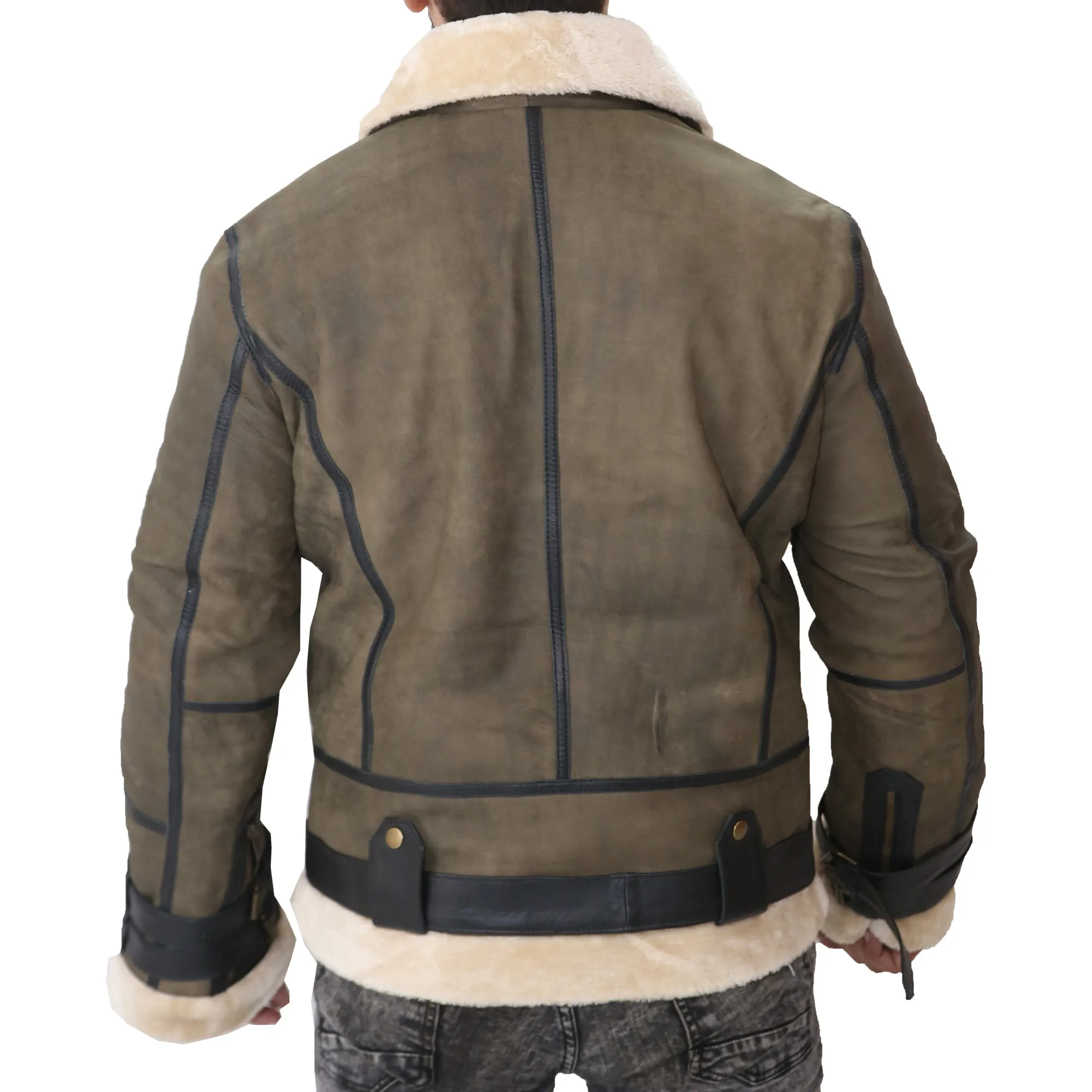 Aviator Pilot RAF B3 Flying Bomber Men's Leather Jacket with Faux Fur