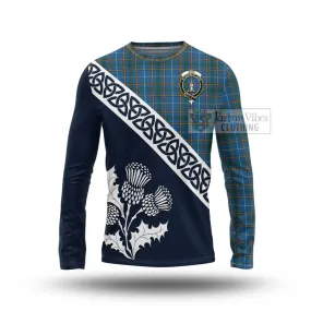 Bain Tartan Long Sleeve T-Shirt Featuring Thistle and Scotland Map