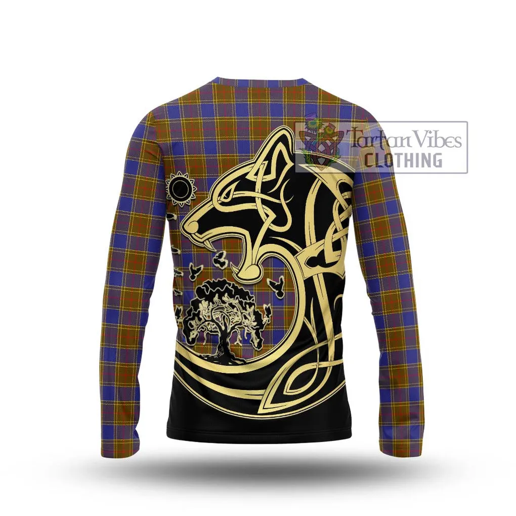 Balfour Tartan Long Sleeve T-Shirt with Family Crest Celtic Wolf Style