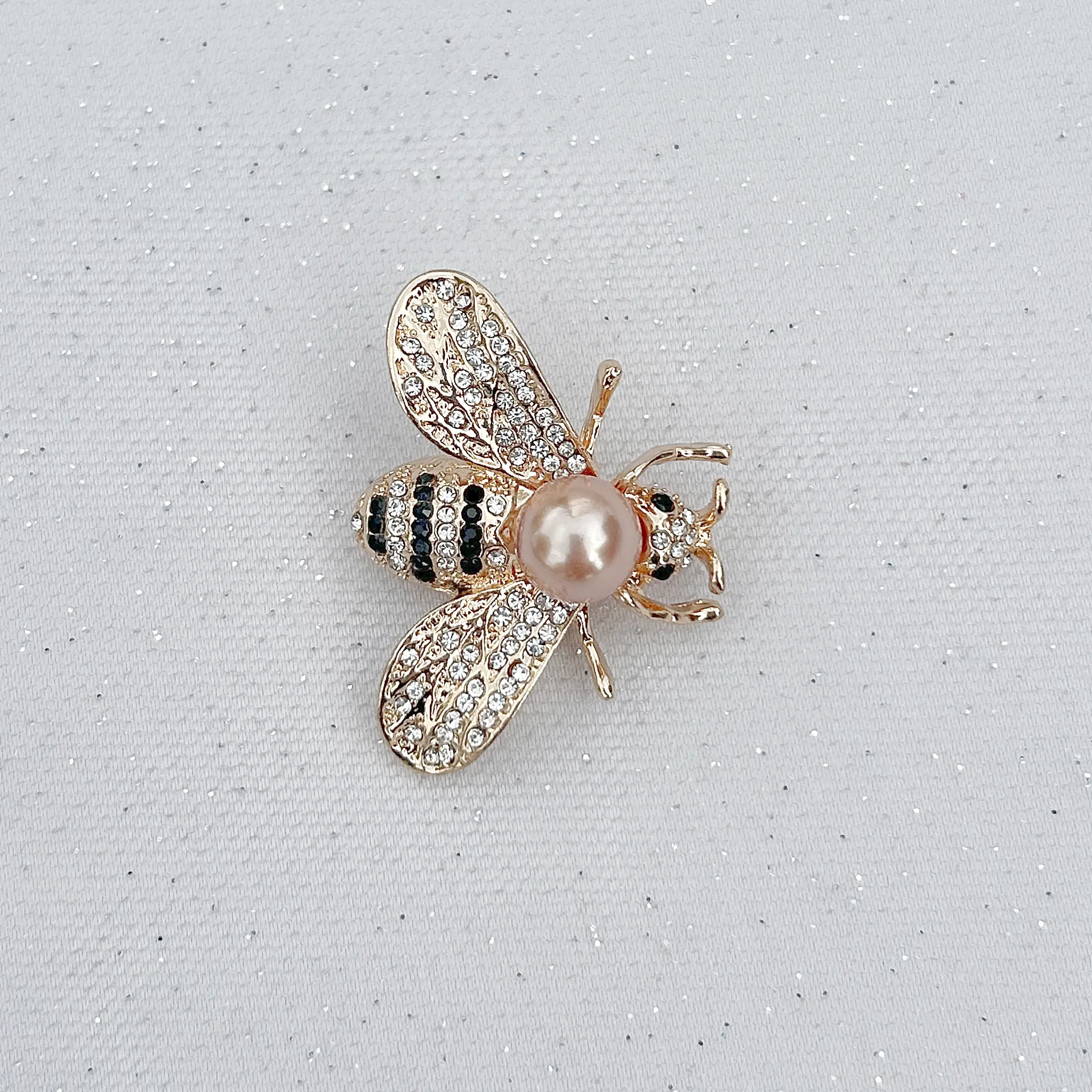 Bee Brooch Gold Pearl Pin Crystal