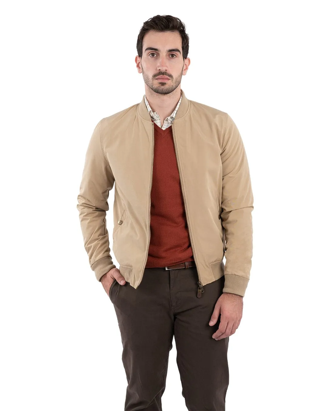 Beige Bomber Jacket