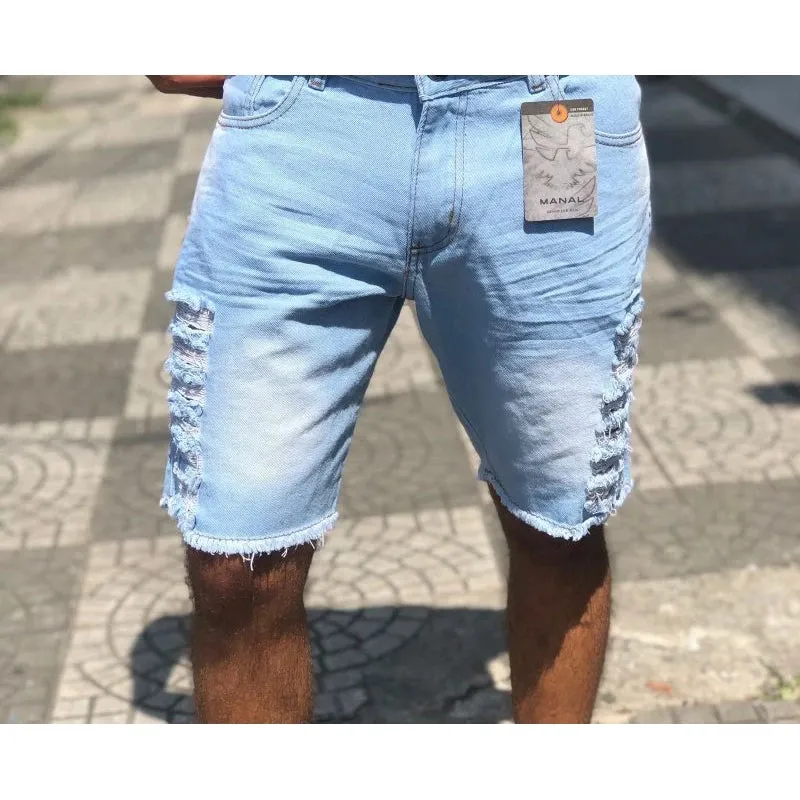 Bermuda jeans masculina rasgada slim Premium