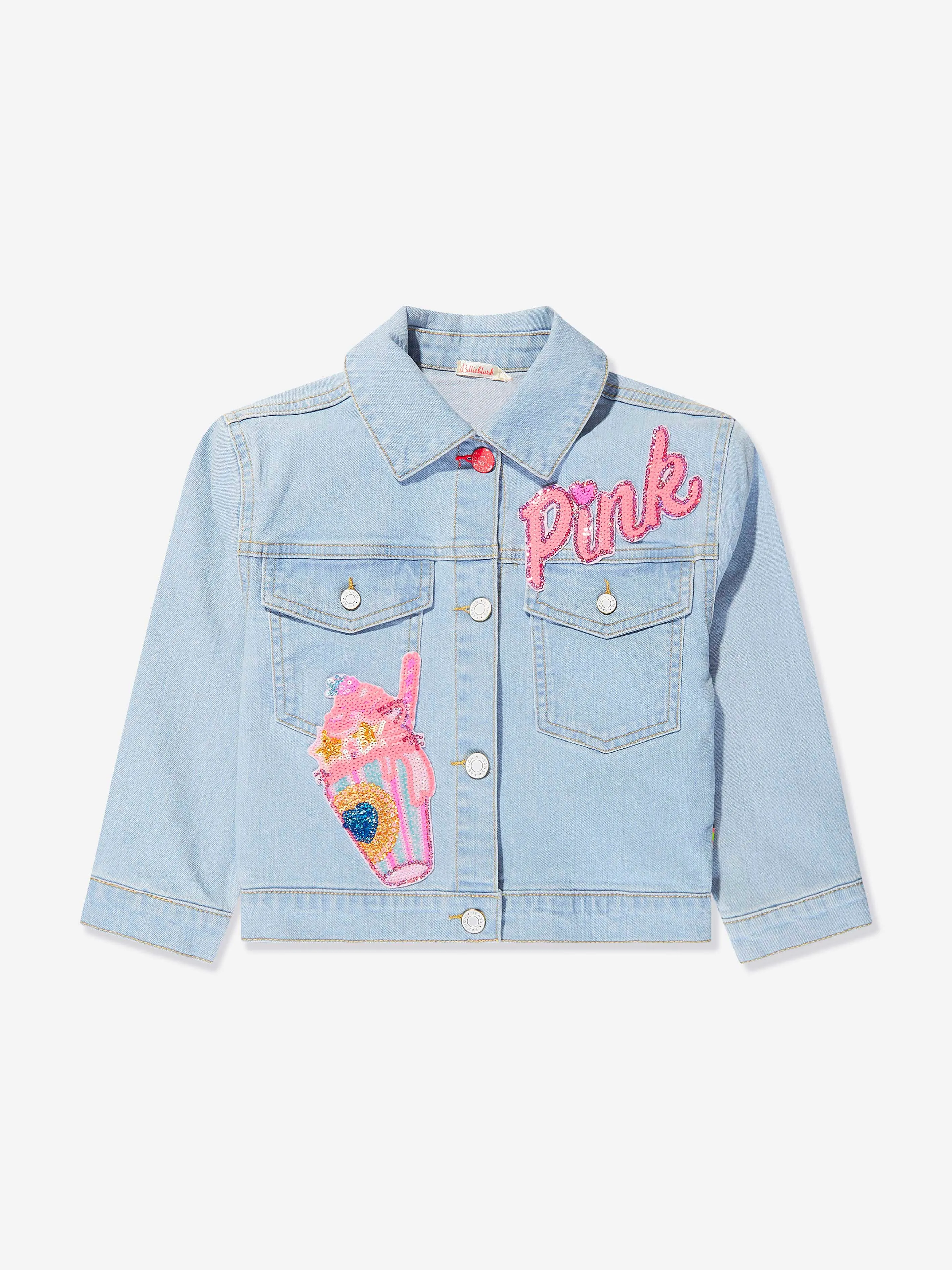 Billieblush Girls Sequin Applique Denim Jacket in Blue