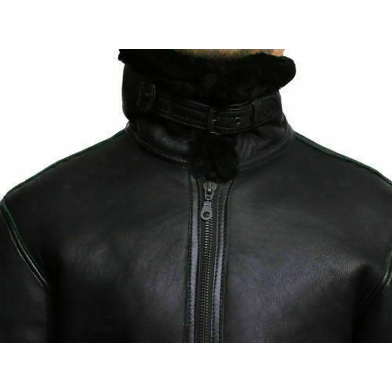 Black Bomber RAF Aviator Leather Jacket with FUR