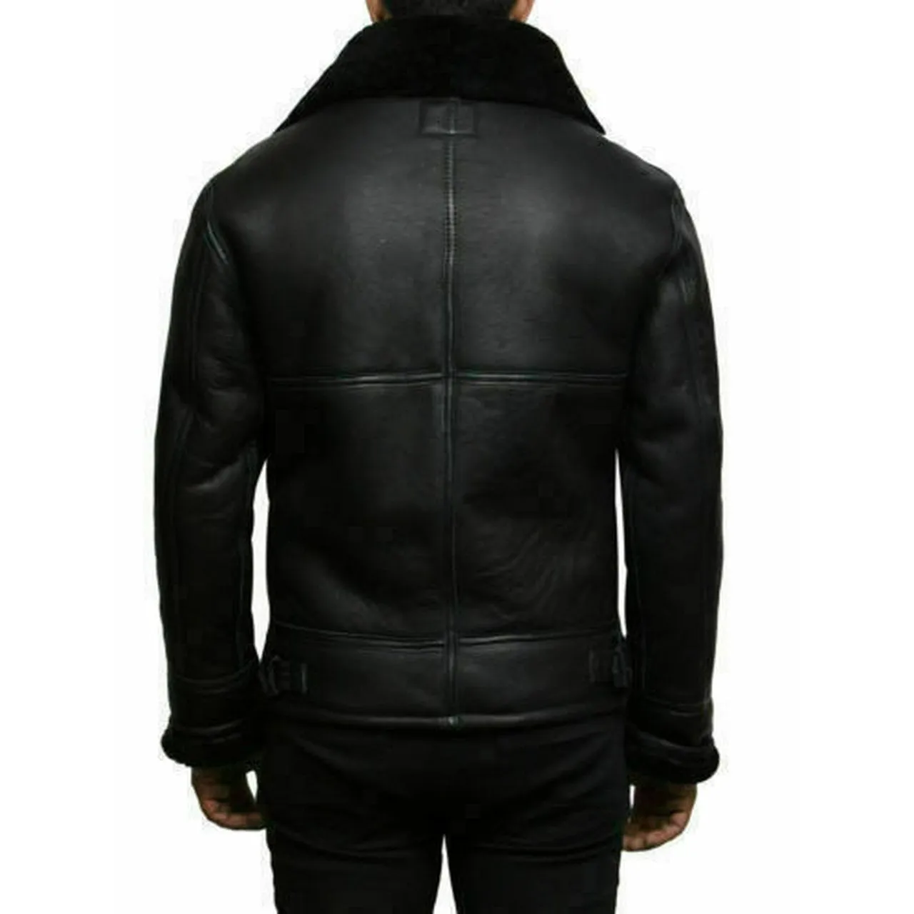 Black Bomber RAF Aviator Leather Jacket with FUR