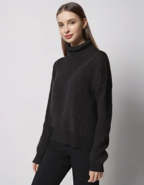 Black Relaxed Fit Turtleneck Pullover