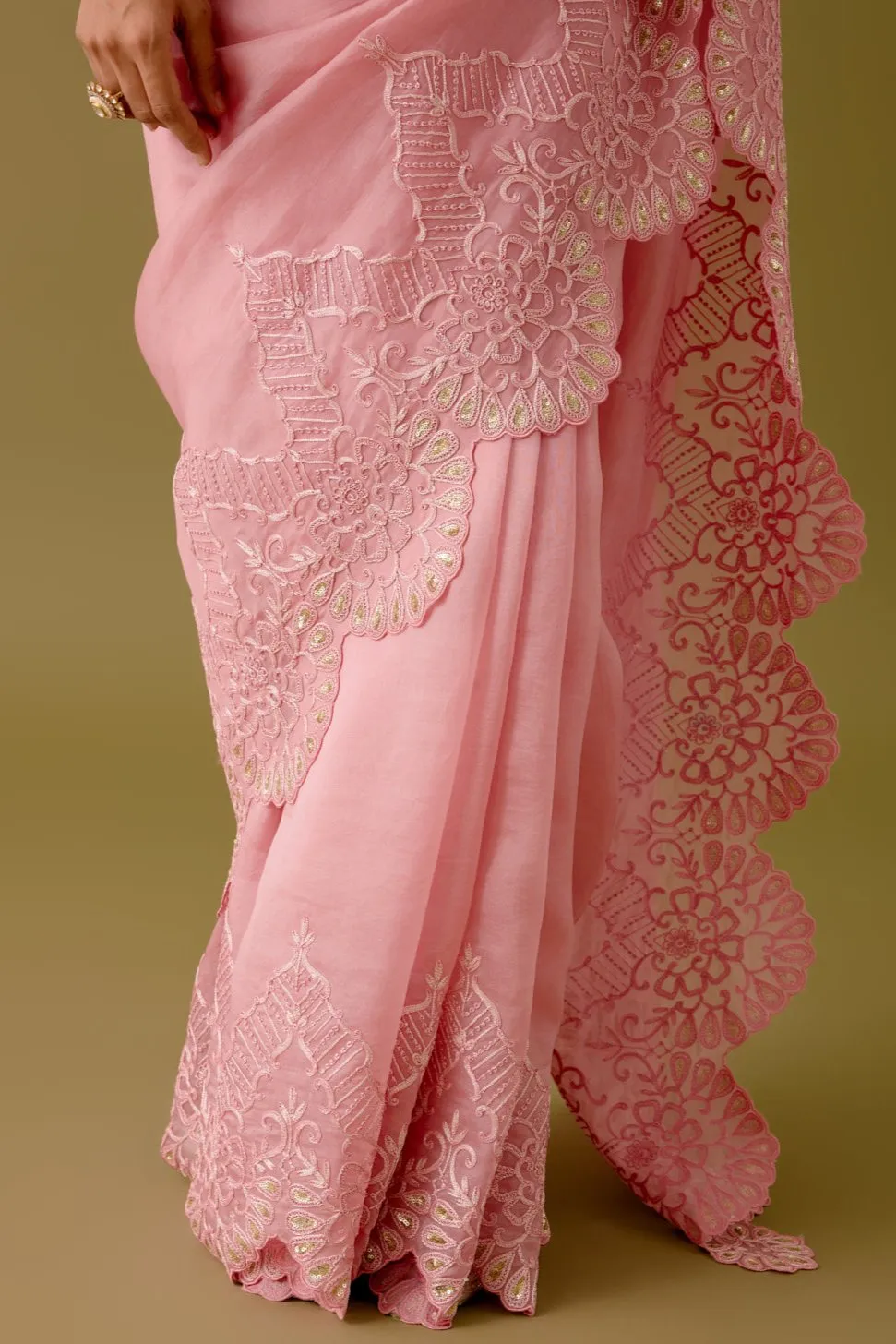 Blush Pink Embroidered Silk Organza Saree