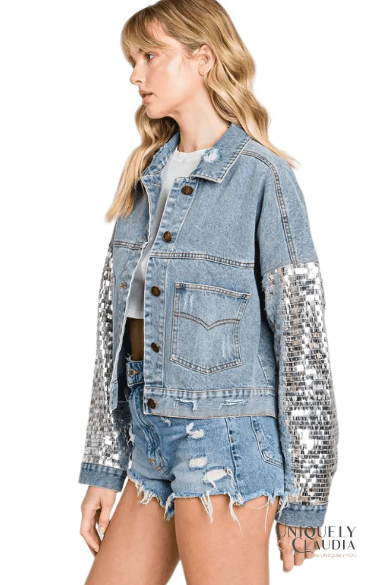 Brittney Sequins Detail Distressed Denim Jacket