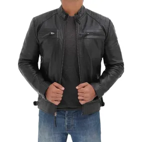 Cafe Racer Distressed Motorcycle Men Leather Jacket