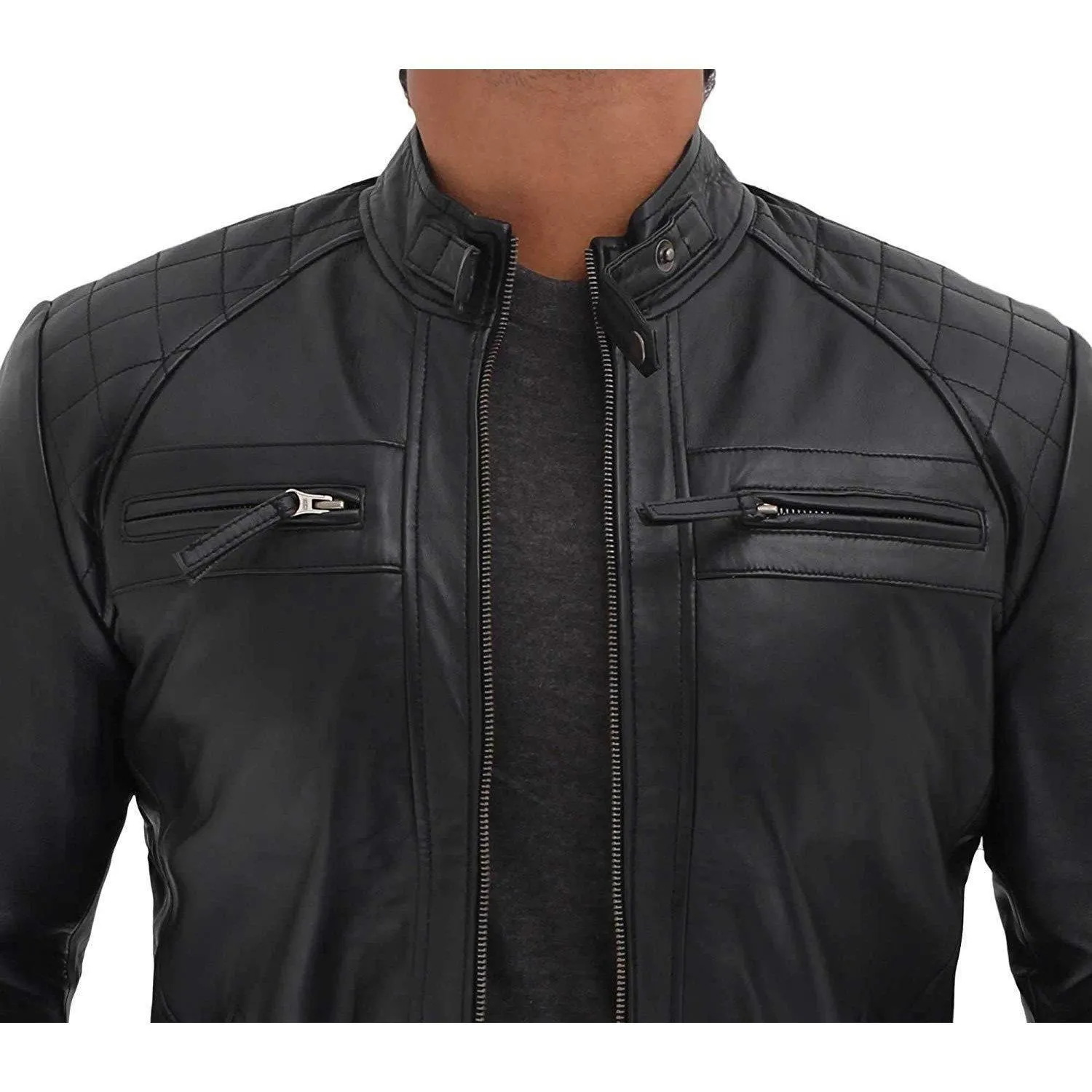 Cafe Racer Distressed Motorcycle Men Leather Jacket