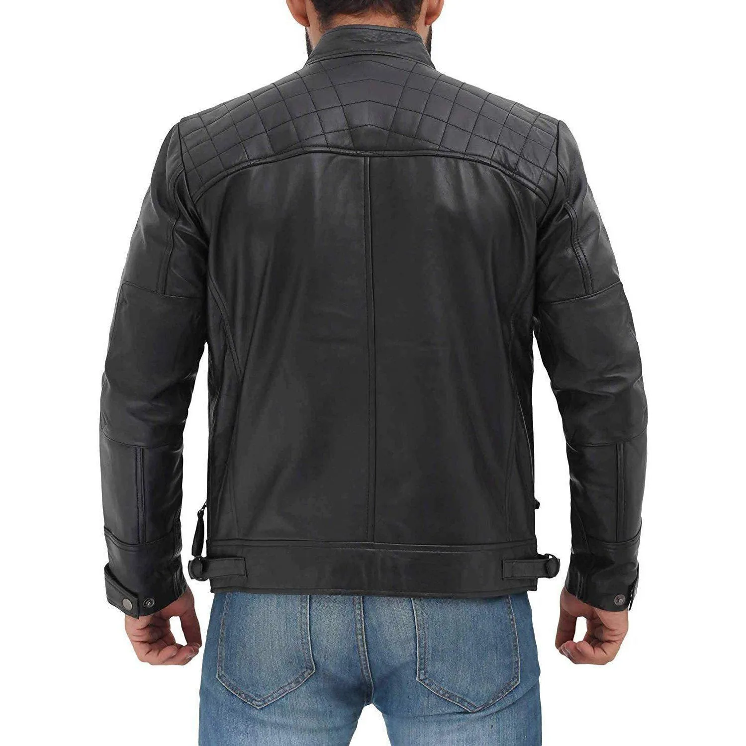 Cafe Racer Distressed Motorcycle Men Leather Jacket