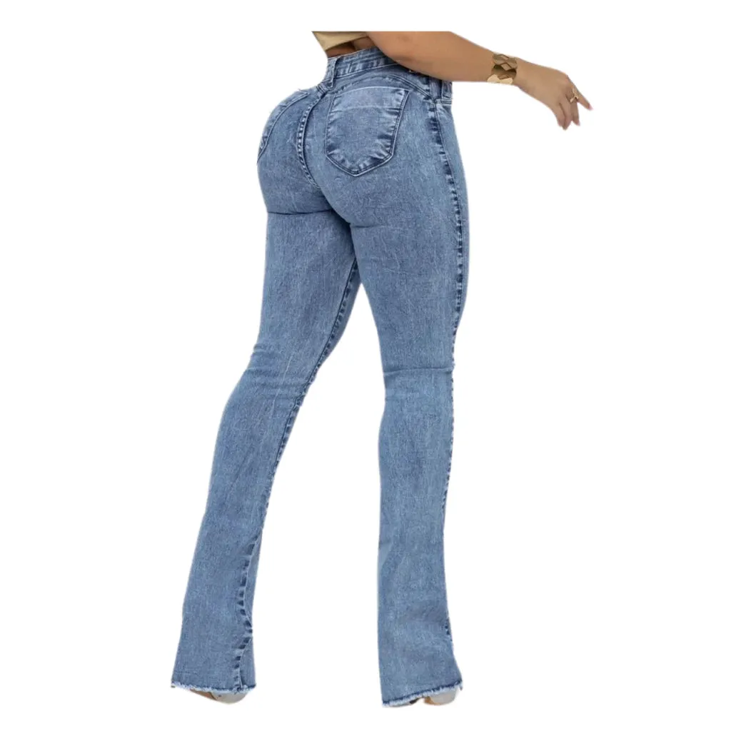 Calça Feminina Jeans Flare Cós Alto Com Lycra Levanta Bumbum Lançamento