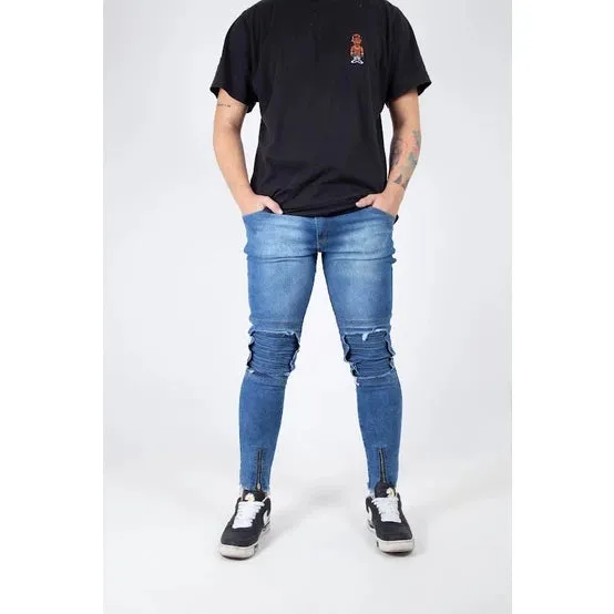 Calça Masculina jeans skinny rasgada ziper - lycra