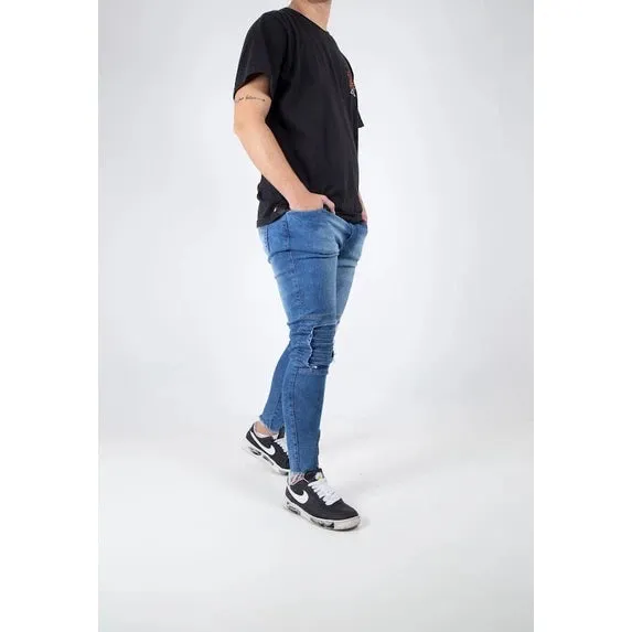 Calça Masculina jeans skinny rasgada ziper - lycra