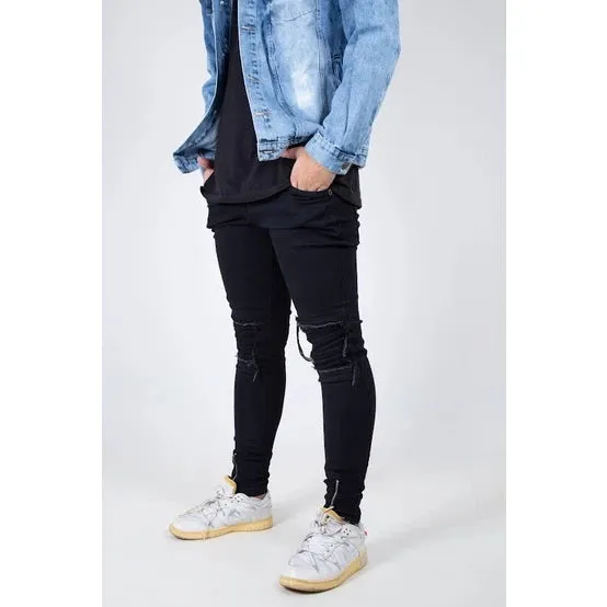 Calça Masculina jeans skinny rasgada ziper - lycra