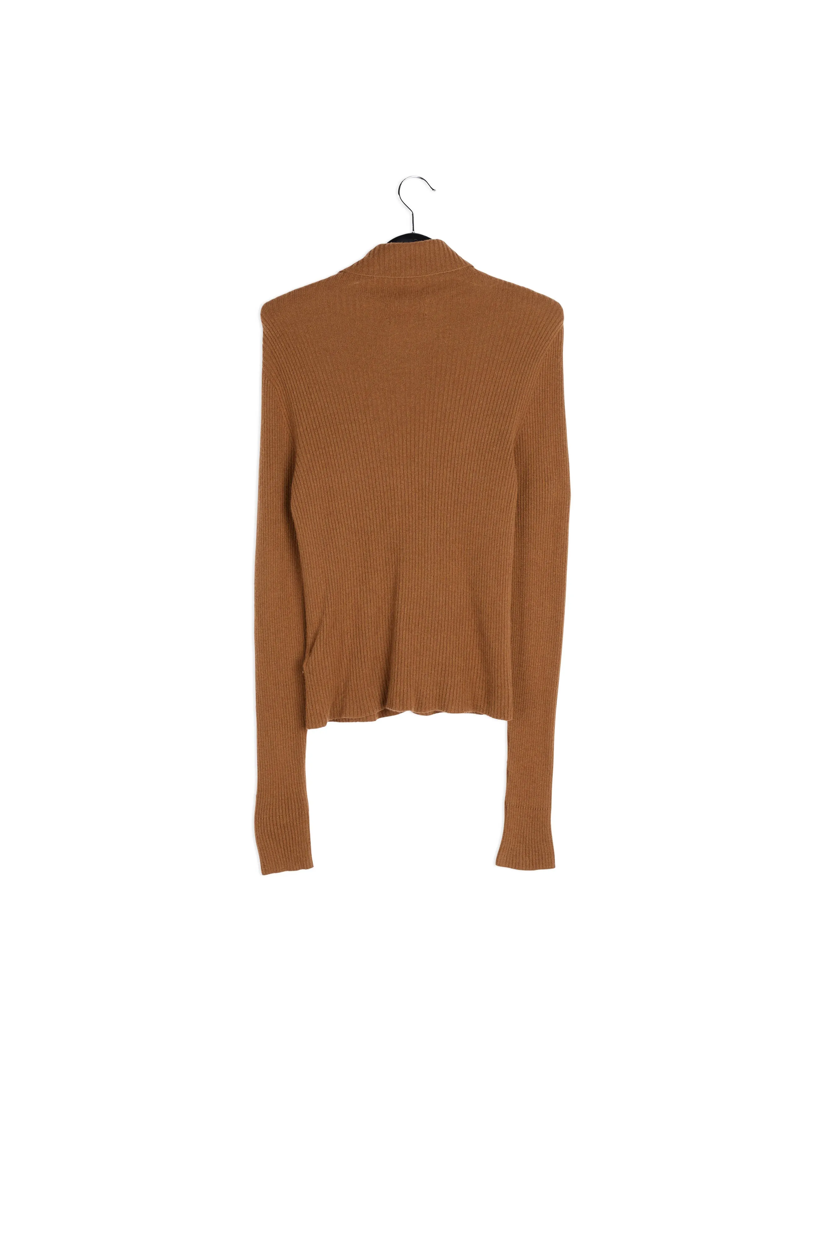 Camel merino wool ribbed turtleneck sweater