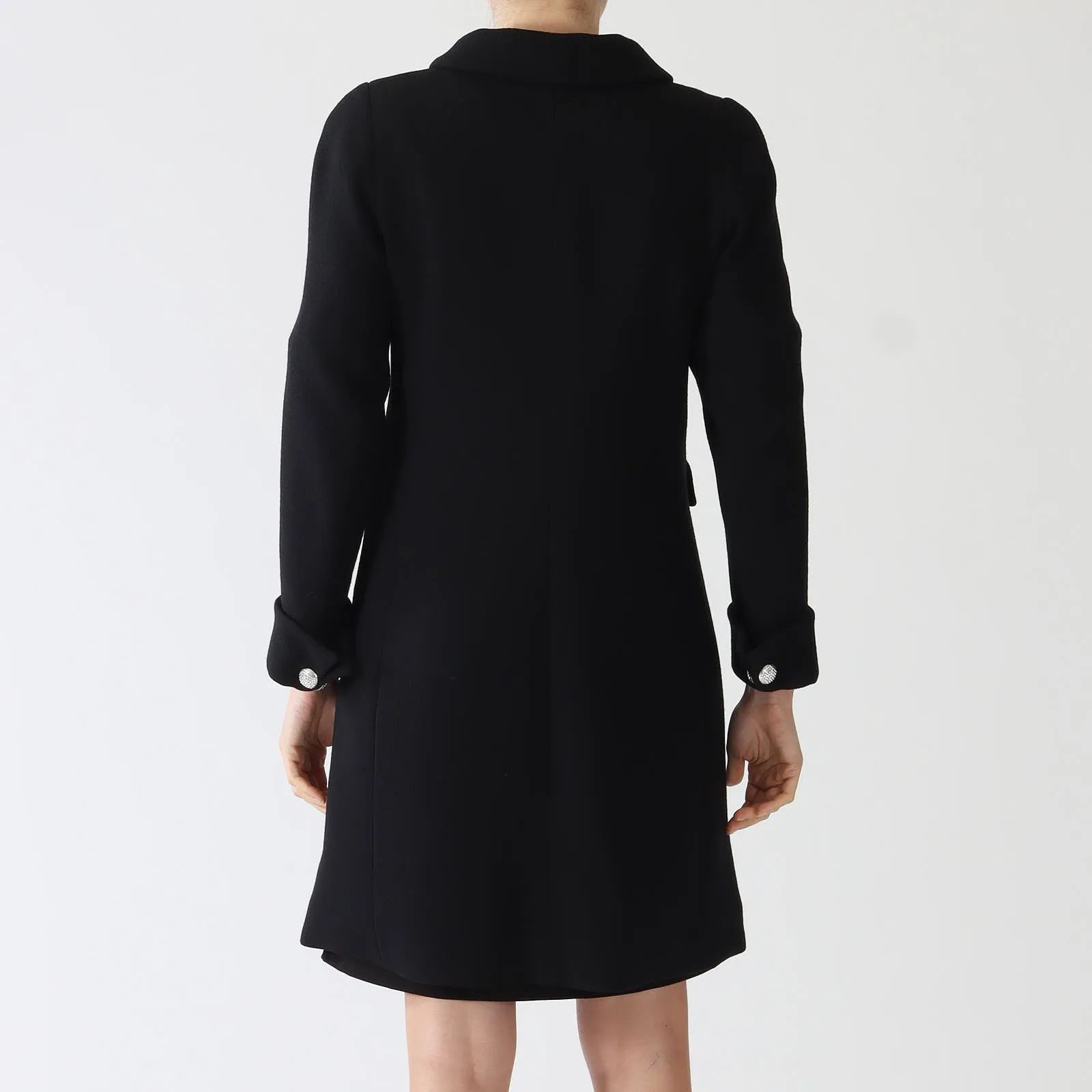 Carlen Noir Collared Coat With Crystal Buttons