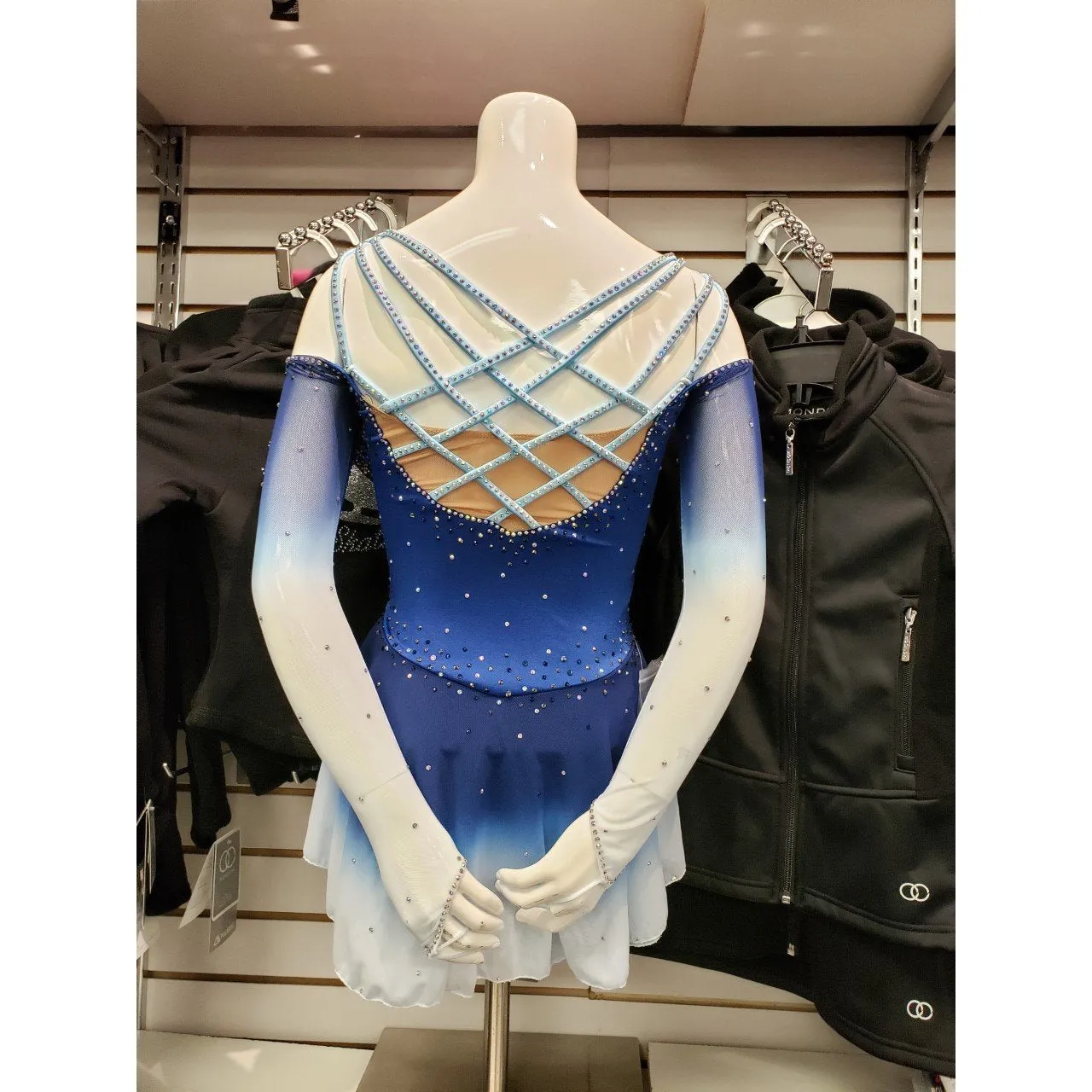 Competition Figure Skating Dress Blue Ombre Long Sleeves