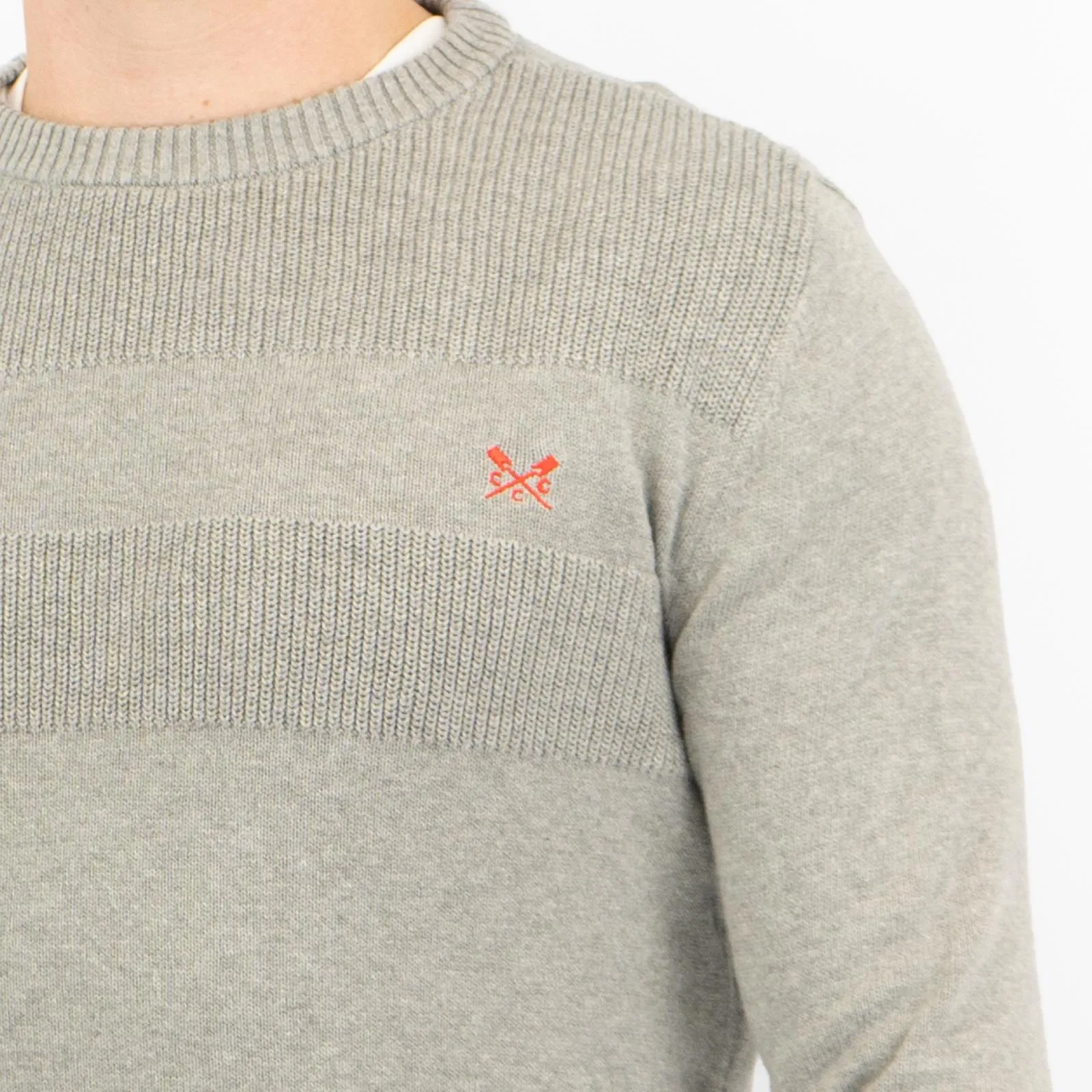 Crew Clothing Mens Rib Knitted Jumper Long Sleeve Light Grey