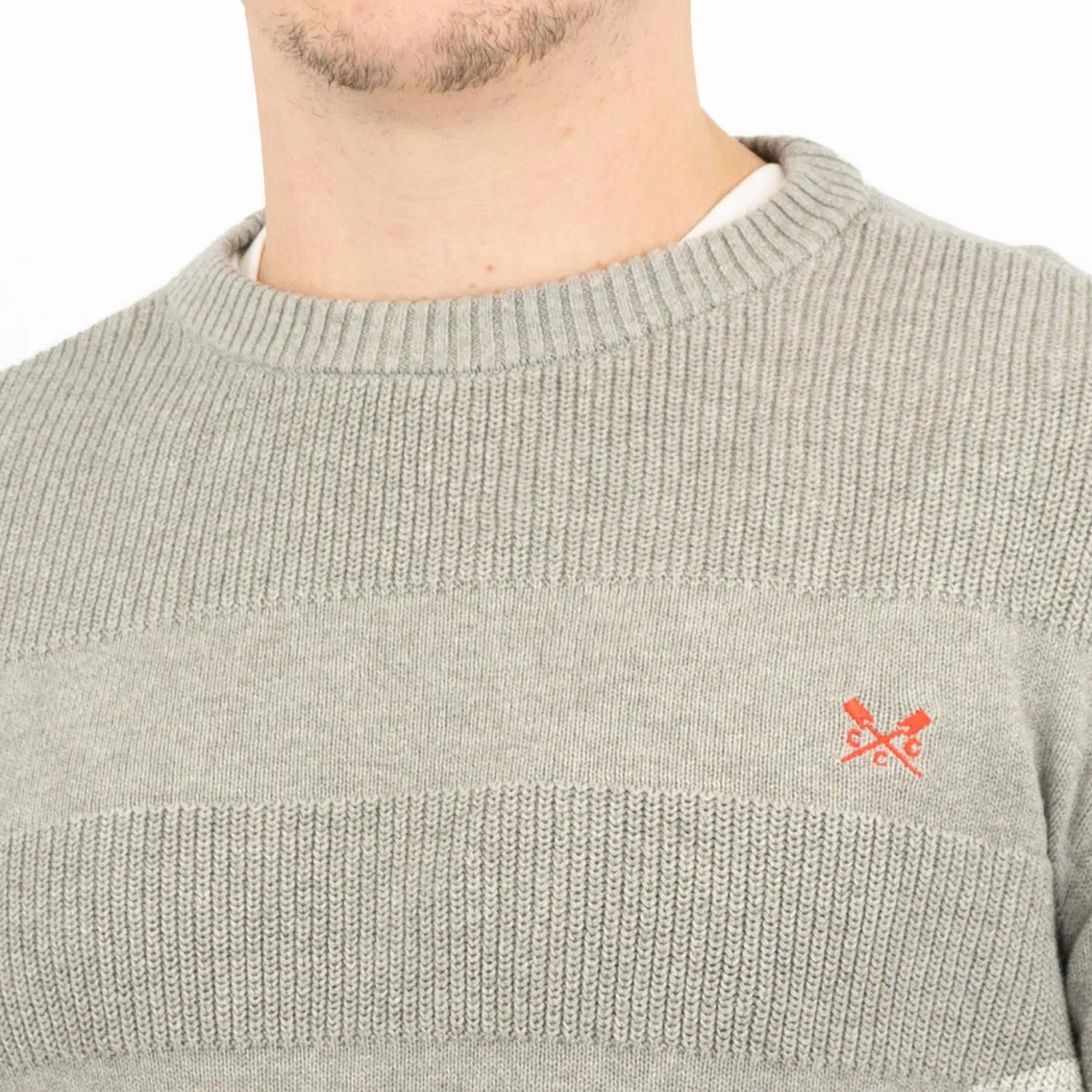 Crew Clothing Mens Rib Knitted Jumper Long Sleeve Light Grey