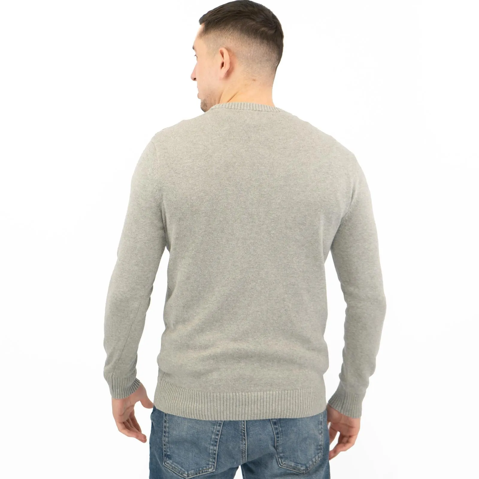 Crew Clothing Mens Rib Knitted Jumper Long Sleeve Light Grey