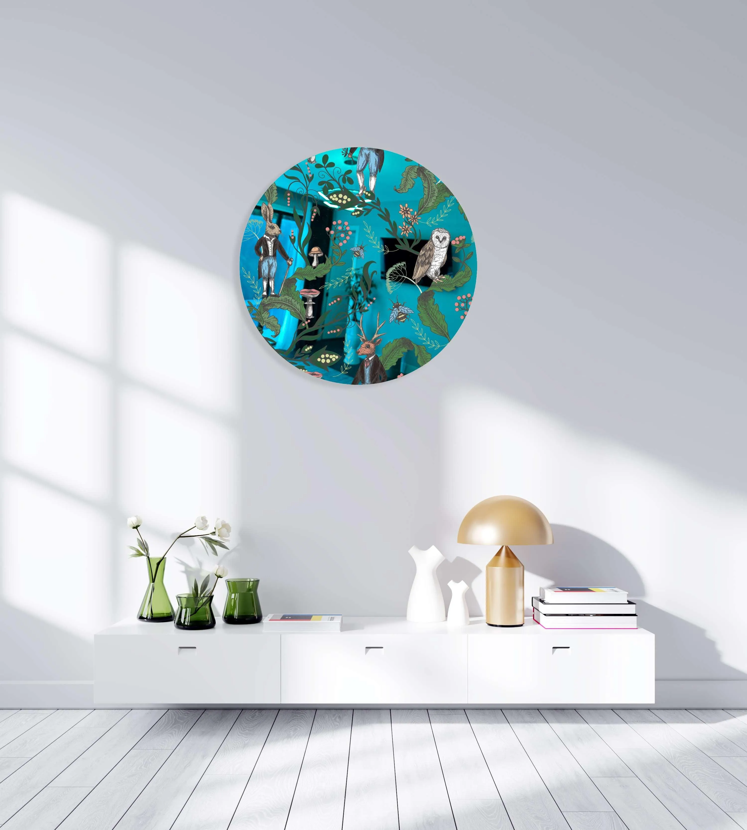 Dark Woodland Animals Printed Mirror Acrylic Circles