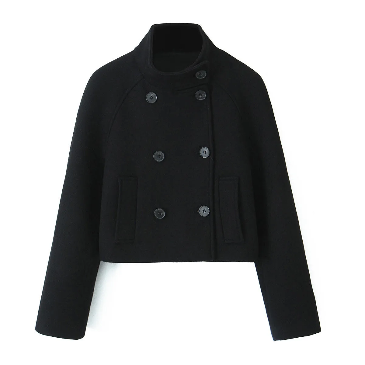 Decorative Stand Collar Wool Short Coat