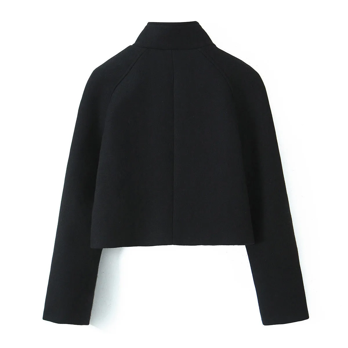 Decorative Stand Collar Wool Short Coat