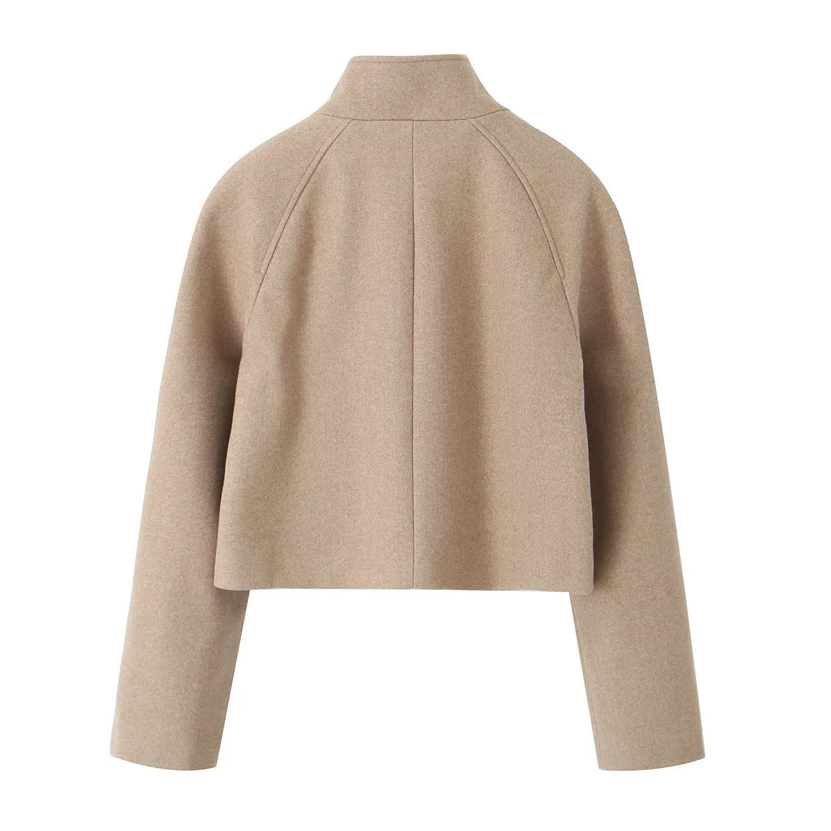 Decorative Stand Collar Wool Short Coat