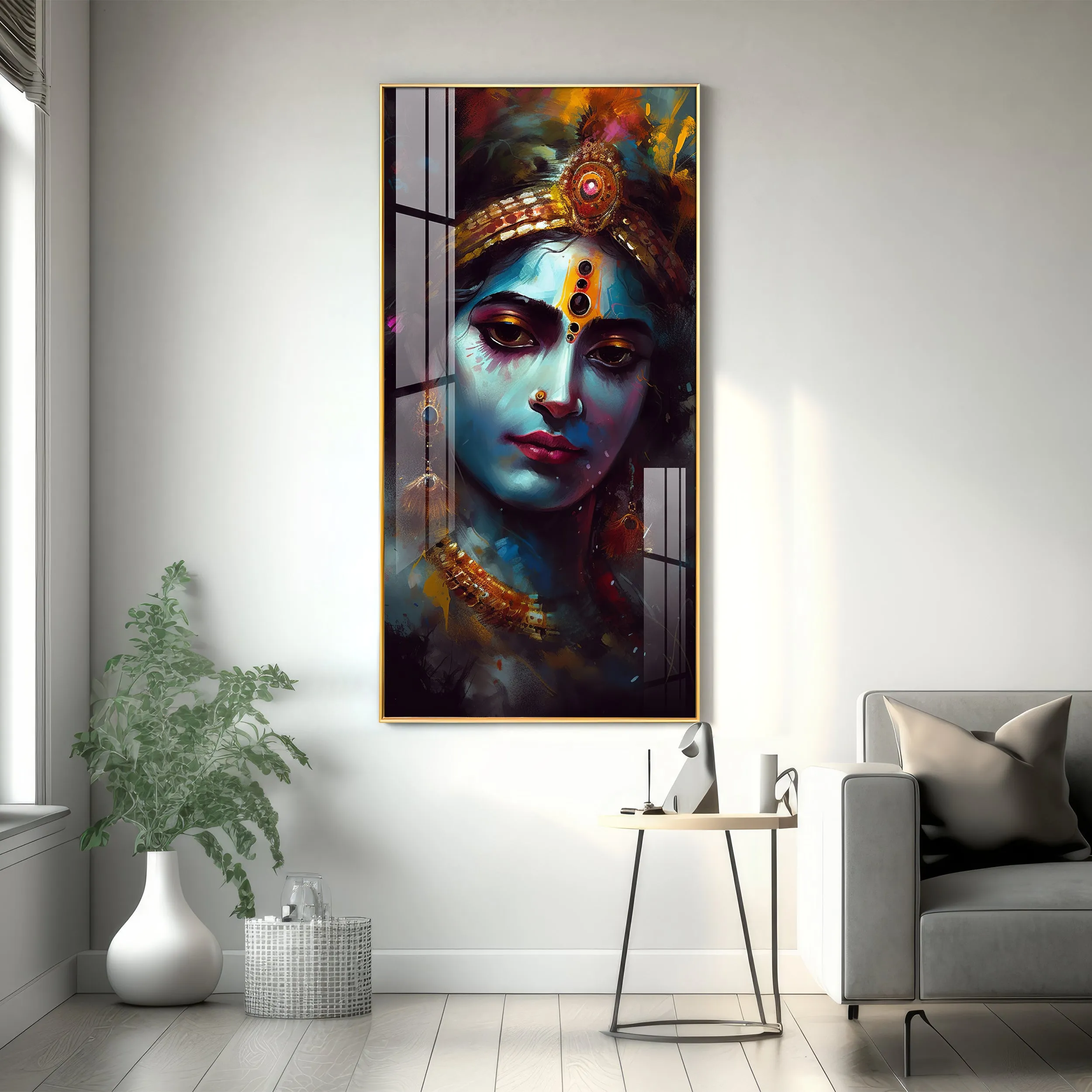 Divine Shri Krishna Premium Acrylic Vertical Wall Art