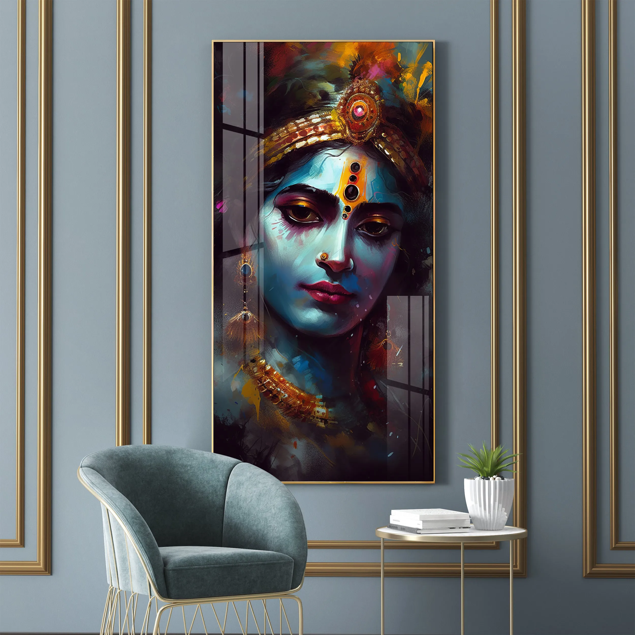 Divine Shri Krishna Premium Acrylic Vertical Wall Art