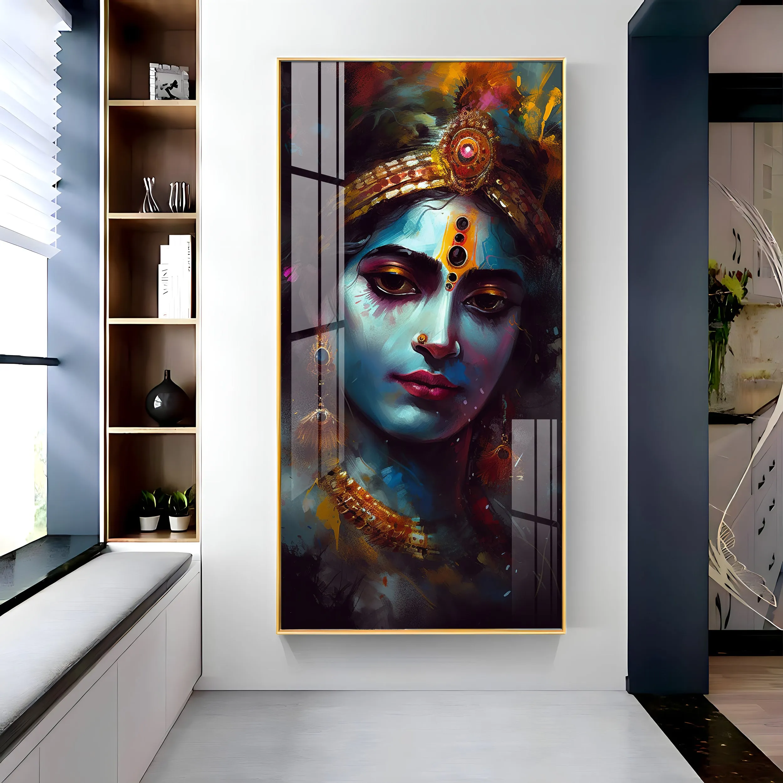 Divine Shri Krishna Premium Acrylic Vertical Wall Art