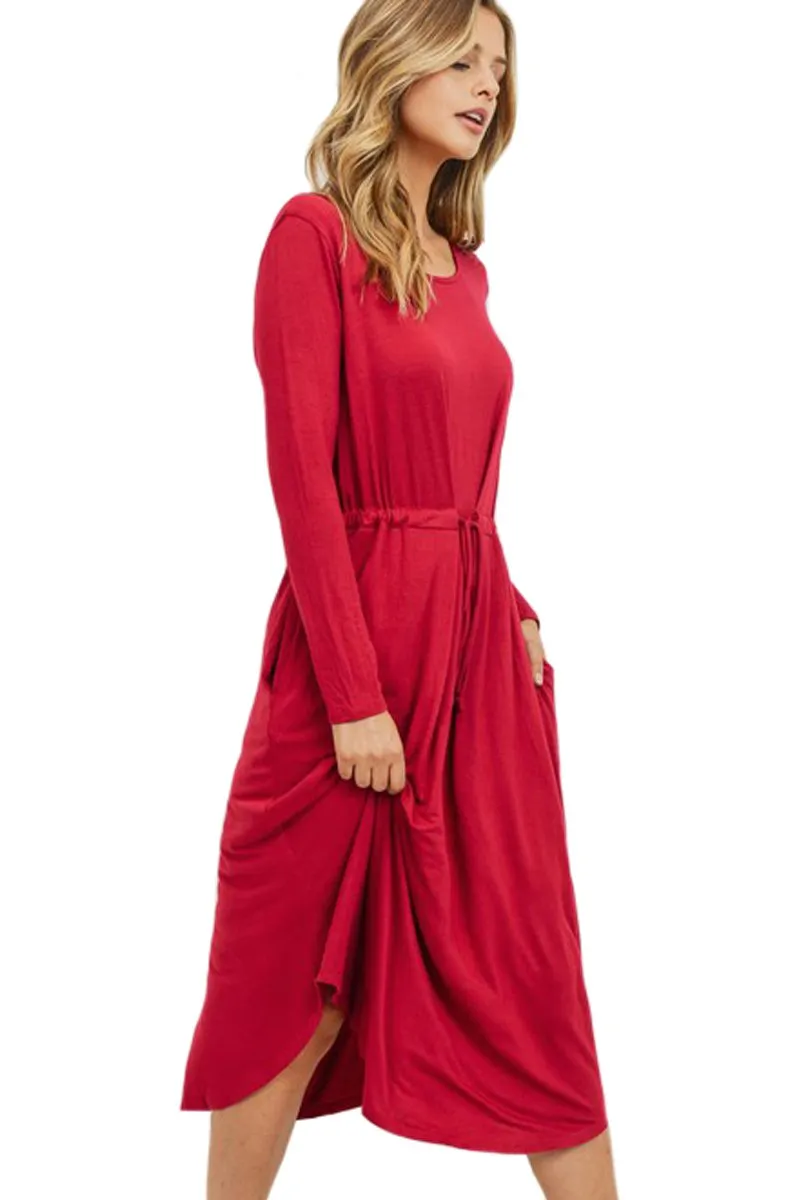 Drawstring Waist Midi Dress