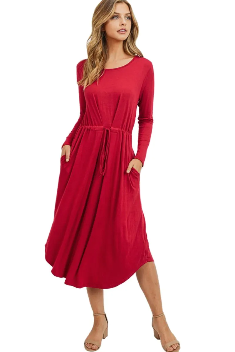 Drawstring Waist Midi Dress