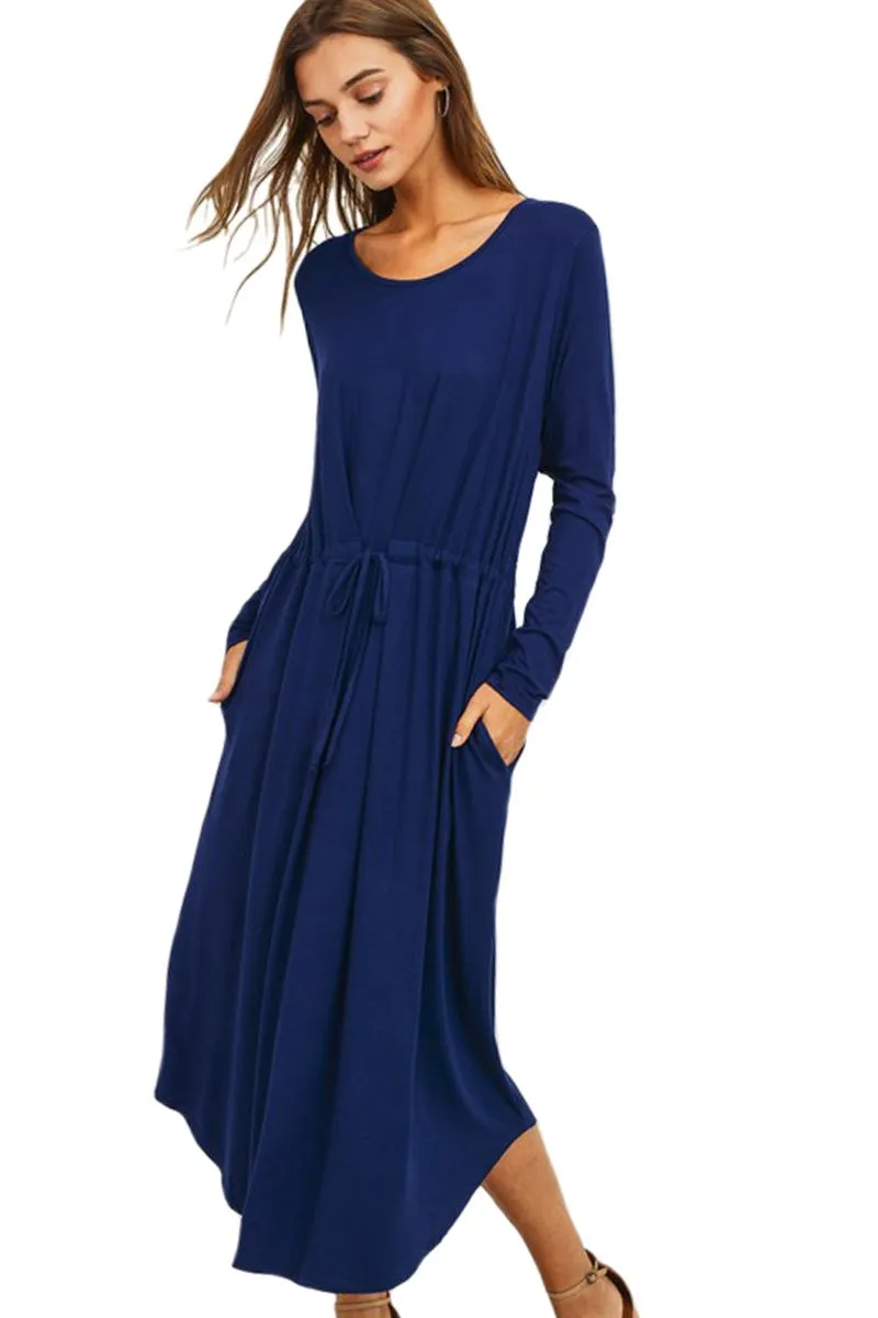 Drawstring Waist Midi Dress