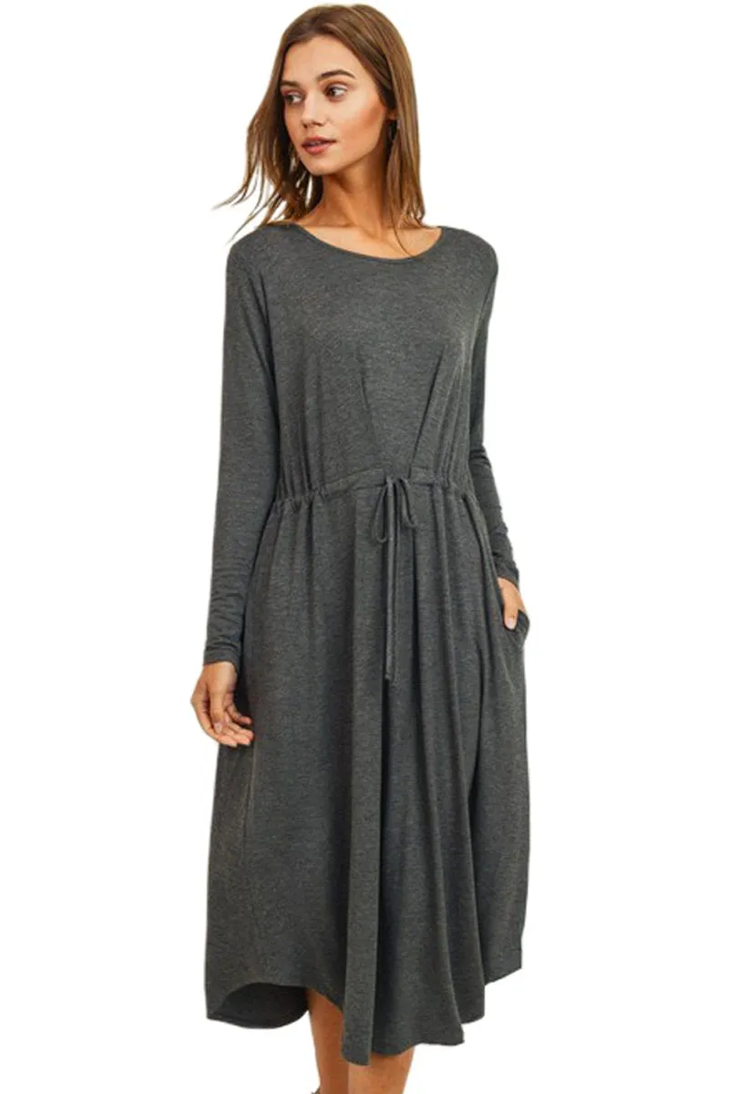 Drawstring Waist Midi Dress