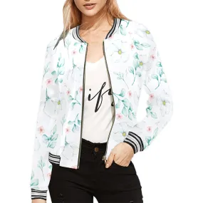 Eucalyptus pattern Pink and white flowers Bomber Jacket for Women