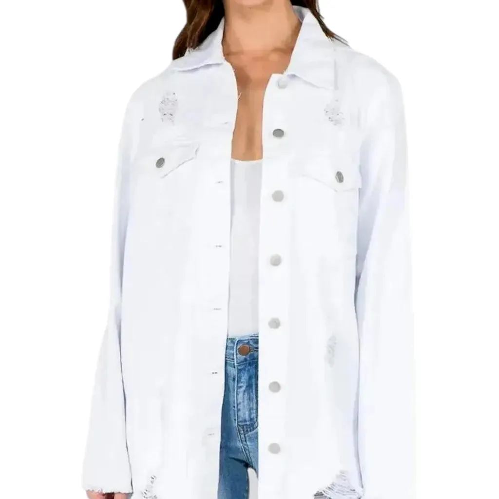 Fashion forward long fit women's denim shirt