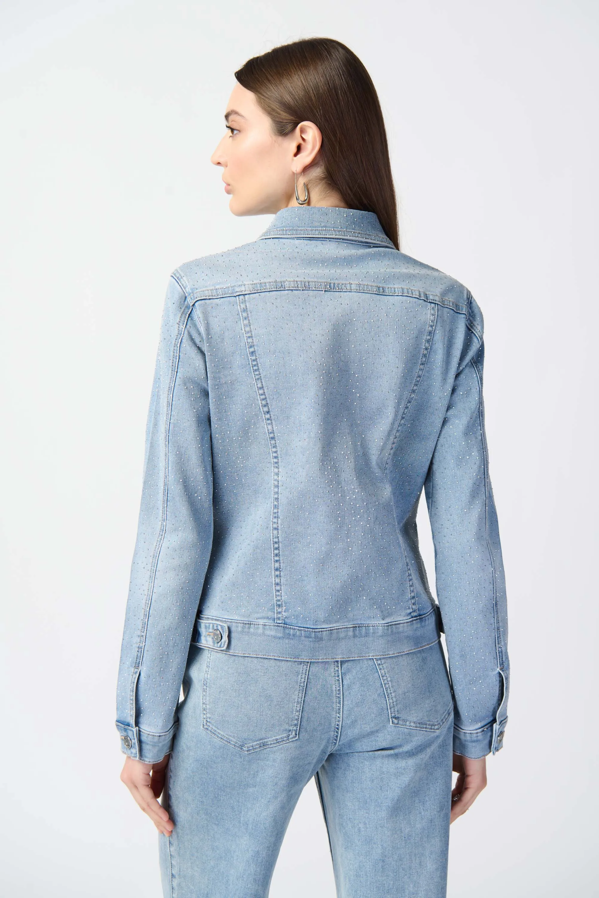 Fitted Denim Jacket With Allover Rhinestones