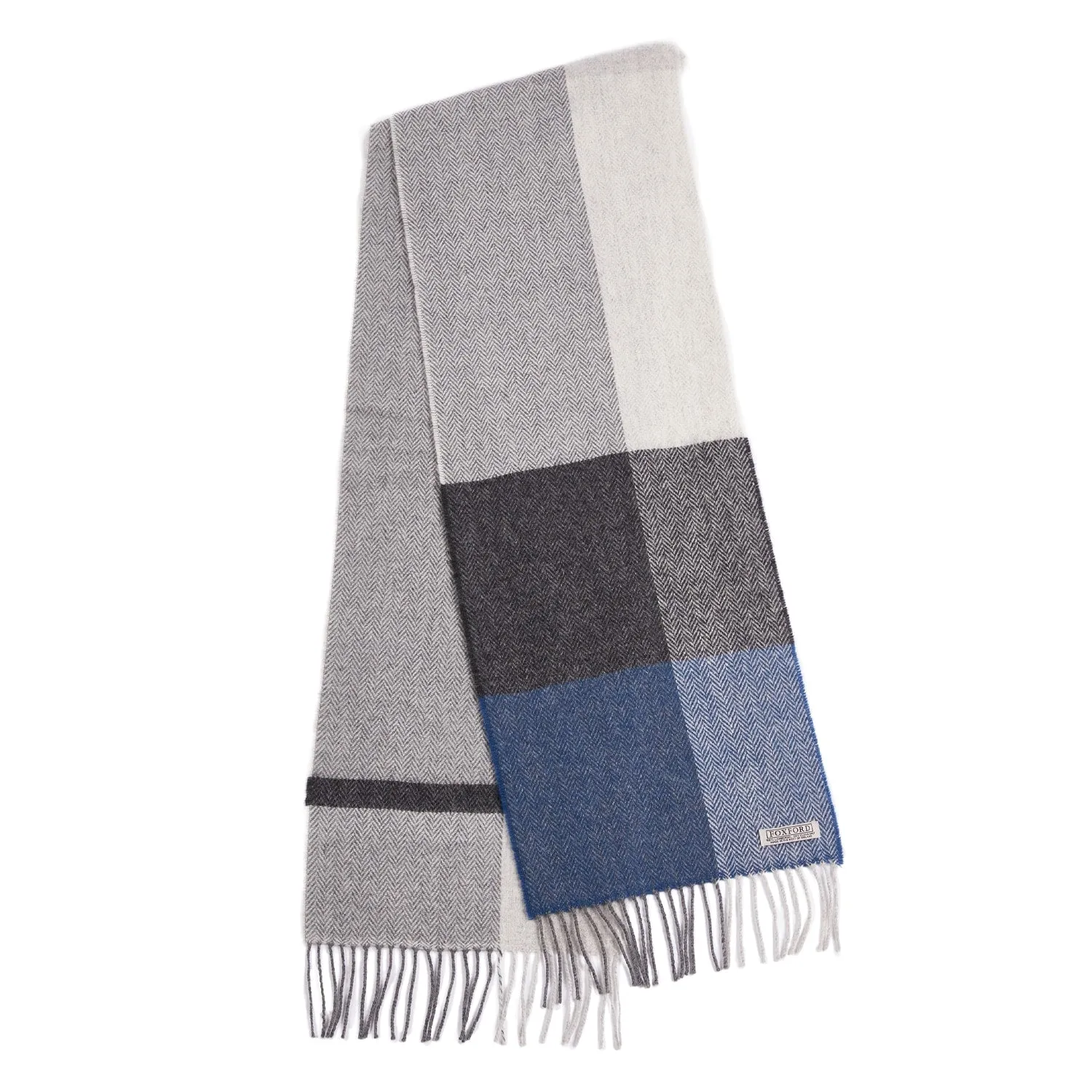 Foxford Lambswool Scarf | Navy Block Stripe