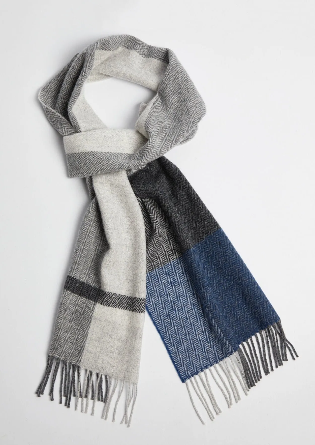 Foxford Lambswool Scarf | Navy Block Stripe