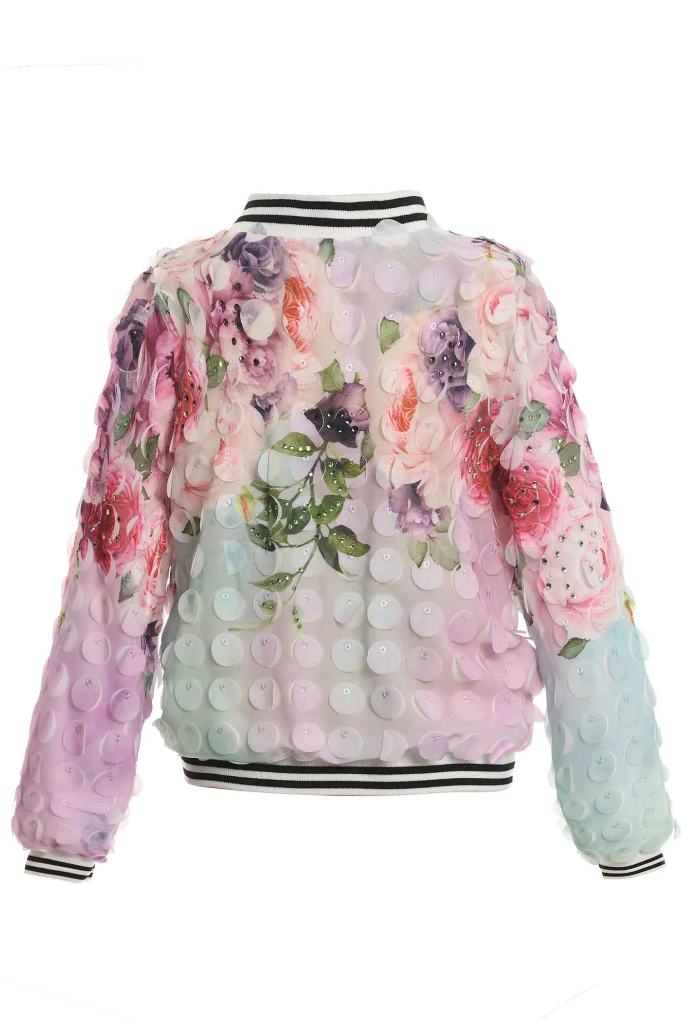 Girls 3D Fabric Floral Print Fashion Bomber Jacket