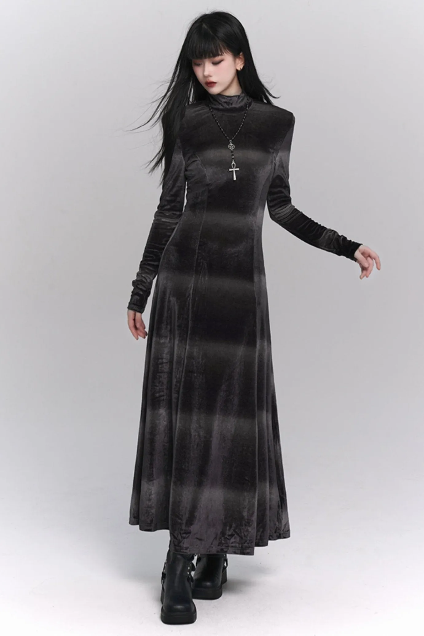 Gothic Velvet Turtleneck Maxi Dress