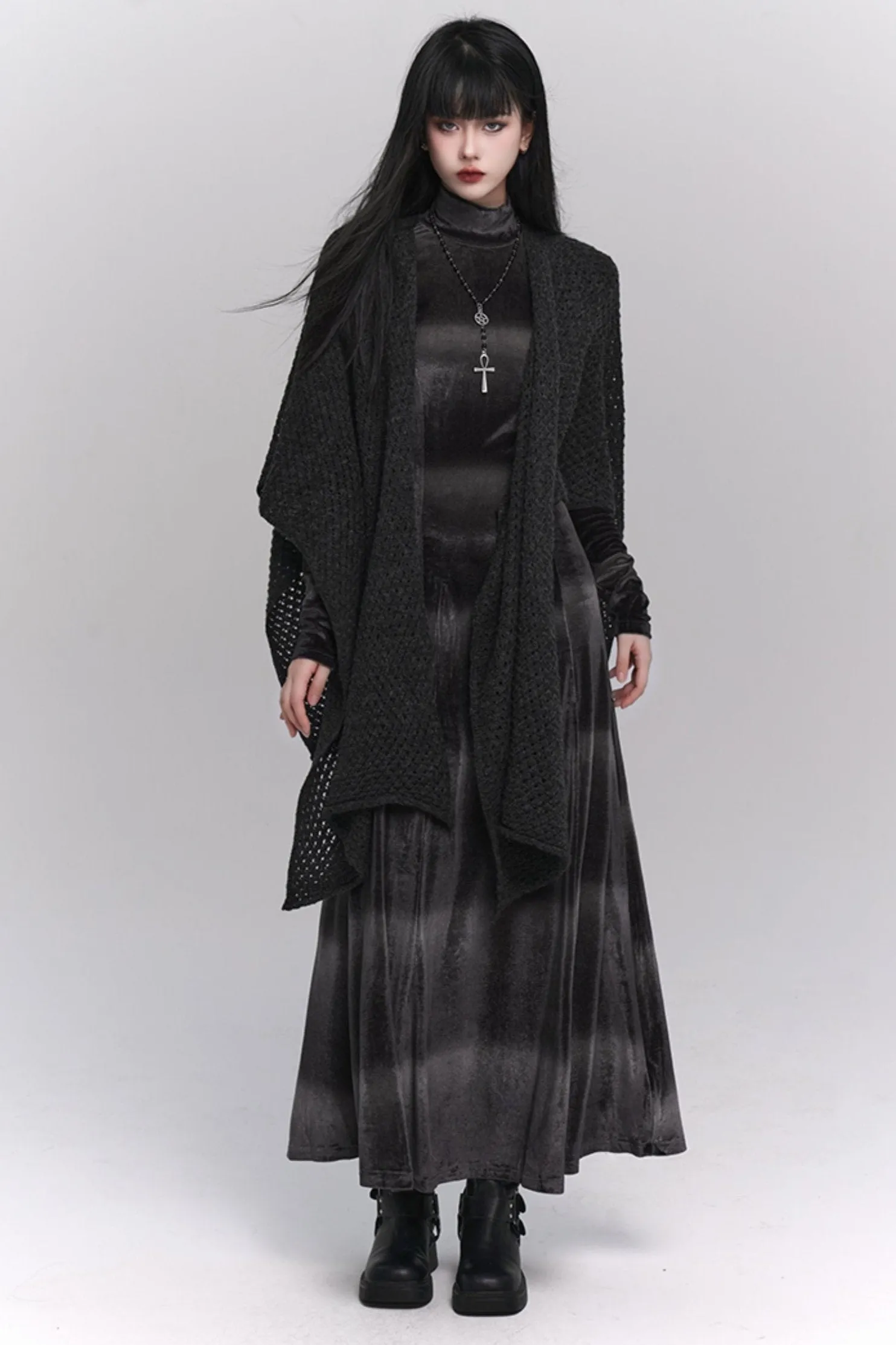 Gothic Velvet Turtleneck Maxi Dress