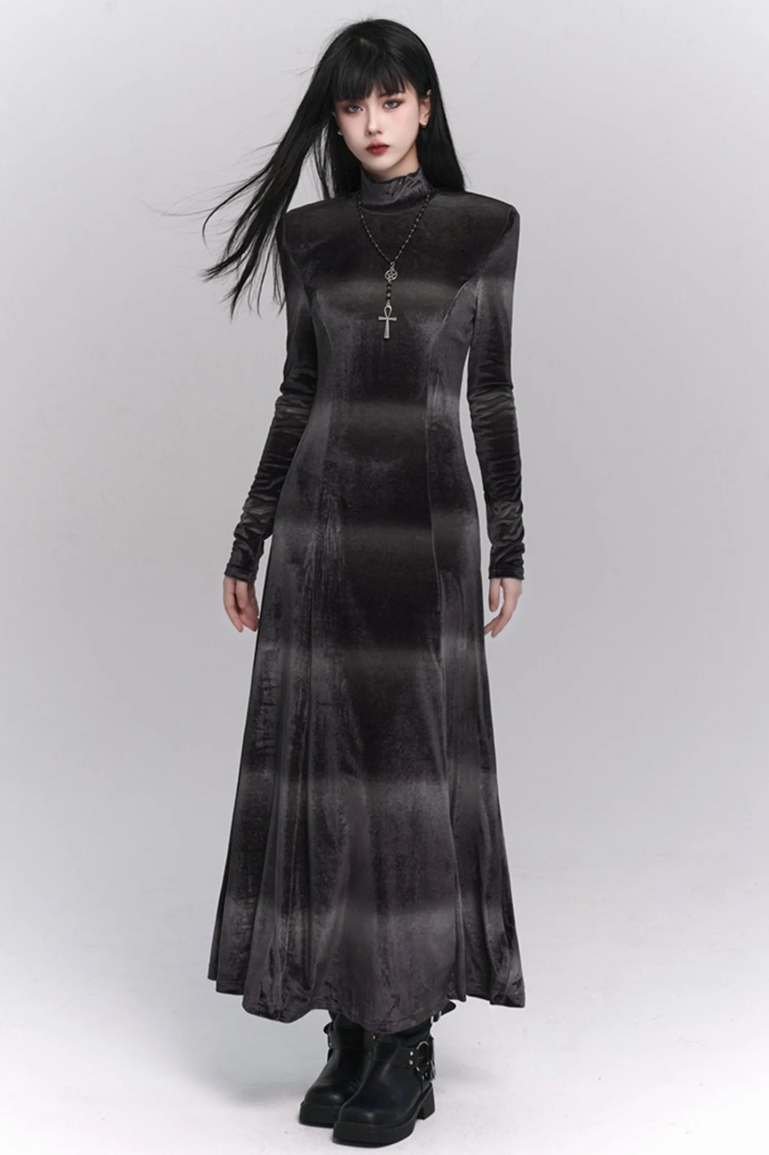 Gothic Velvet Turtleneck Maxi Dress